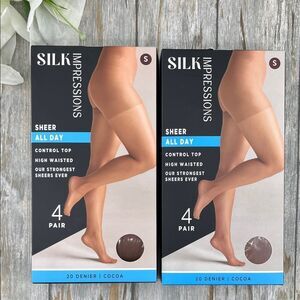 Silk Impressions 20 Denier Sheer Tights and Control Top Pantyhose 2, 4-Packs S